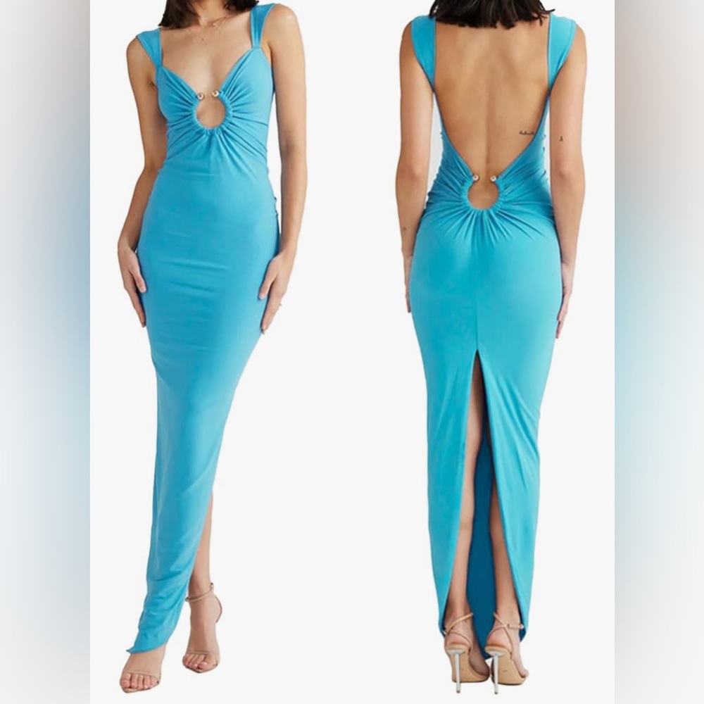 Timeless Backless Maxi Blue Sleeveless Dress